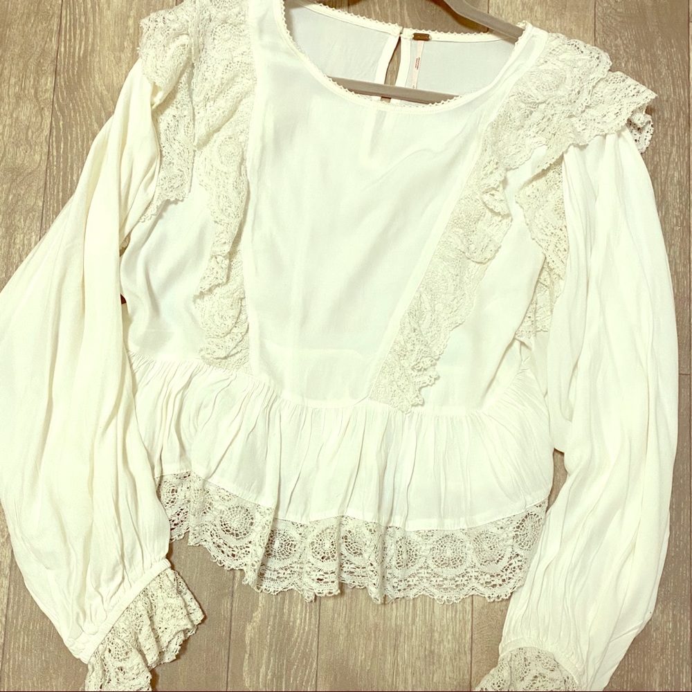 Free people cream ruffle blouse